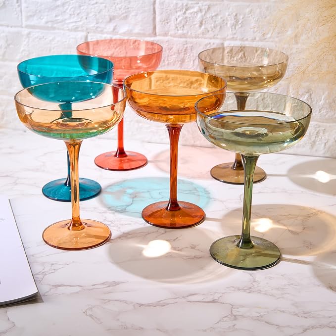 Plastic Acrylic Shatterproof Martini, Margarita, Champagne & Cocktail Unbreakable Glasses, Large Coupe Glasses 15oz, 6 Set, Tritan European Design Drinkware, BPA-free,Reusable, Pool, Indoor & Outdoor