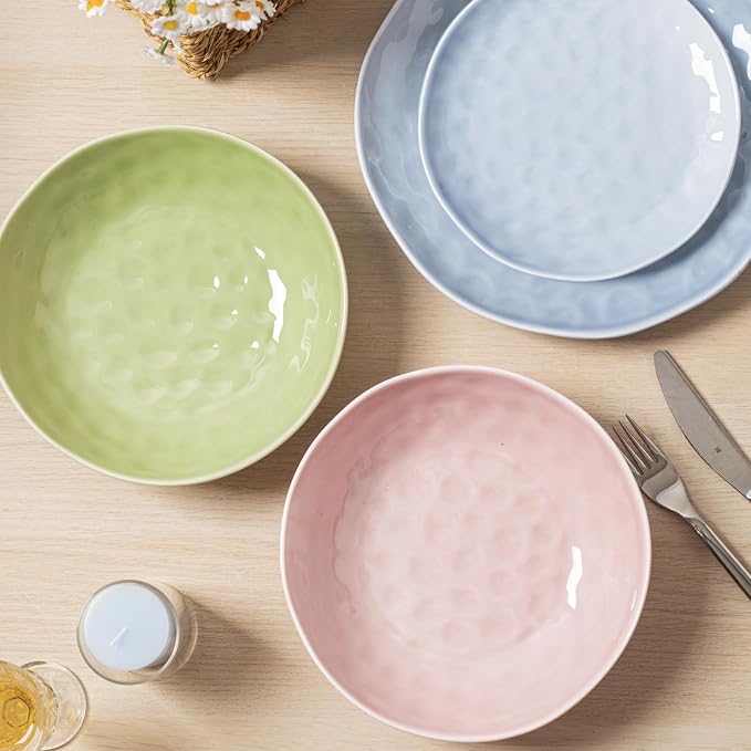 HOMBENE Plates and Bowls Sets, Dinnerware Set 12 Piece Service Porcelain Dinnerware for 4, for Dessert Salad and Pasta, Sakura Pink Dishes