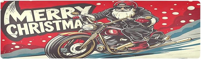 ALAZA Santa Claus Motorcycle Trivet Table Runner 40 Inches Long Trivet for Hot Pots and Pans/Hot Dishes,Table Protector Heat Up to 230F, Decorative Hot Plates Mat for Kitchen Countertop