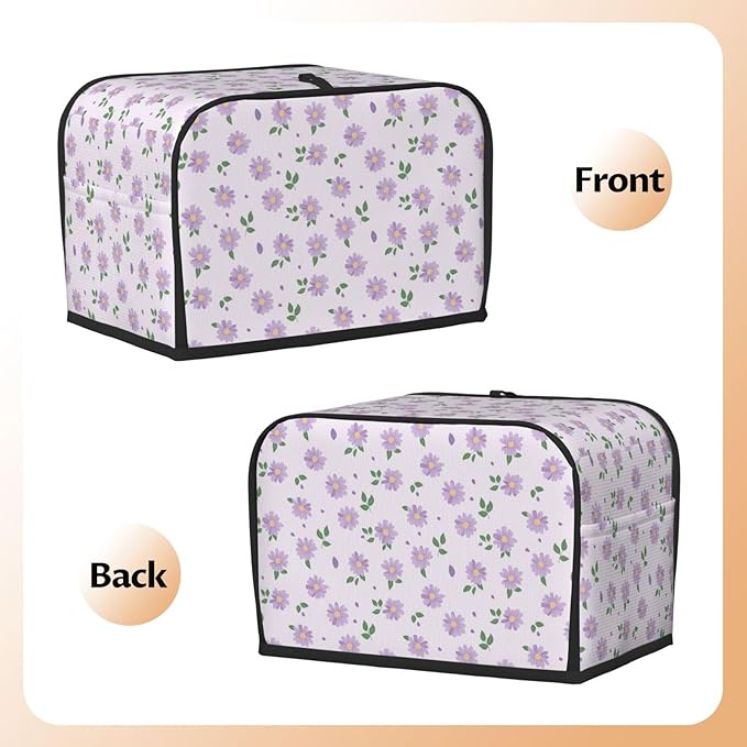 Toaster Cover 2 Slice Pastel Purple Daisy Flower pattern Kitchen Small Appliance Covers with Pockets Dust and Fingerprint Protection