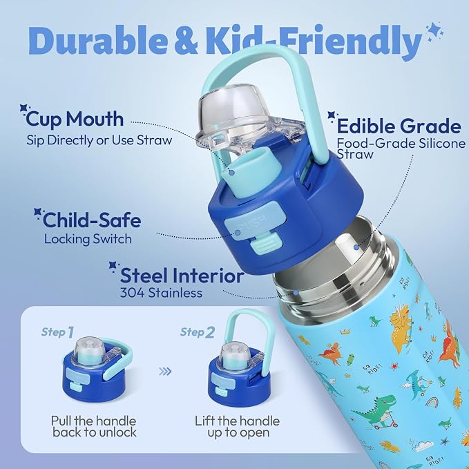 Itslife Bento Lunch Box for Kids Set, insulated food container, 7 oz thermos for hot food, 12 oz thermos water bottle, Reusable Insulated Ice Bag & Fork Spoon Utensils Camping Travel Blue-KL