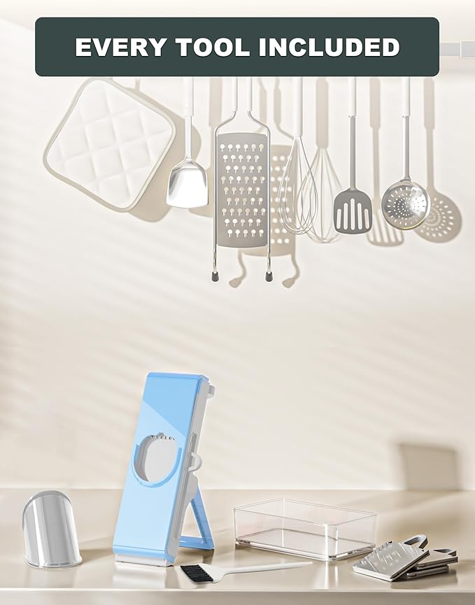 Eletronova Safe Mandoline Slicer for Kitchen, Vegetable Slicer for Kitchen，Kitchen Food Slicer, French Fry Cutter Julienne Dicer for Vegetables Grey (White & Green) (Gray & Light Blue)