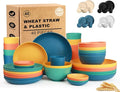 Wheat Straw Dinnerware Sets 40 Piece, Kitchen Plates and Bowls Set, Unbreakable Dishes Set for 8, Microwave and Dishwahser Safe Dishware Sets for Home, Camping, RV, Party - Multi
