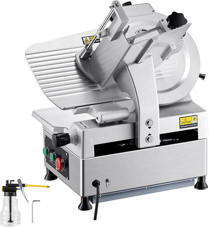 VEVOR Automatic Meat Slicer, 180W + 370W Deli Slicer with a 12 inch Premium 65Mn Blade, 0-0.3 inch Adjustable Thickness, Electric Food Slicer Machine for Meat, Vegetables, Hard Bread, and Cheese