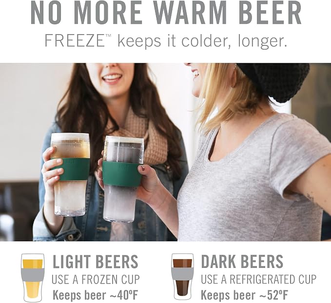 Host Freeze, Frozen Mugs, Freezable Pint Set, Beer Keep Your Drinks Cold, Double Walled Insulated Glasses, Tumbler for Iced Coffee, 16oz, Set of 2, Green