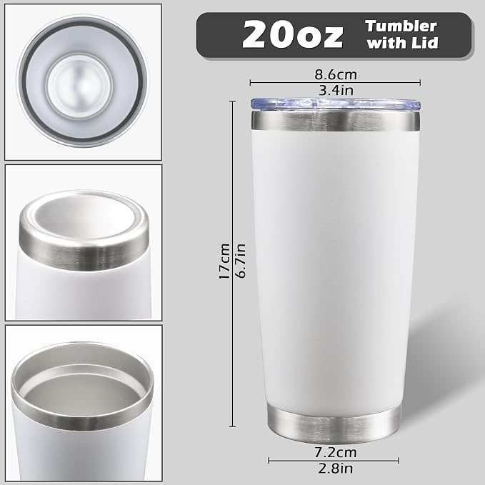 AIANJI 20oz Tumbler Bulk Stainless Steel Tumblers with Lid Vacuum Insulated Double Wall Travel Coffee Mug Powder Coated Tumbler Cup for Hot and Cold Drinks(White, 6 pack)