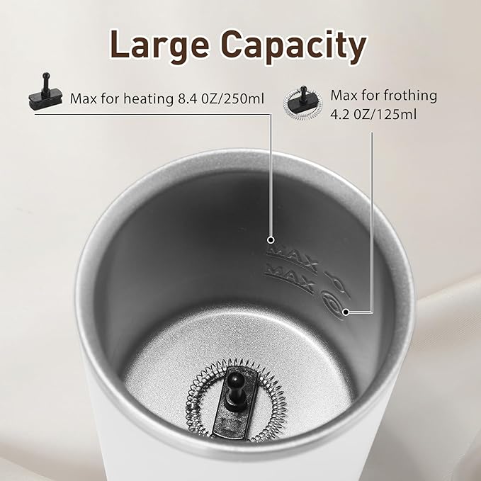Milk Frother, Electric Milk Steamer, 8.4oz/250ml Automatic Hot and Cold Foam Maker and Milk Warmer for Latte, Cappuccinos, Macchiato, 550W (White)