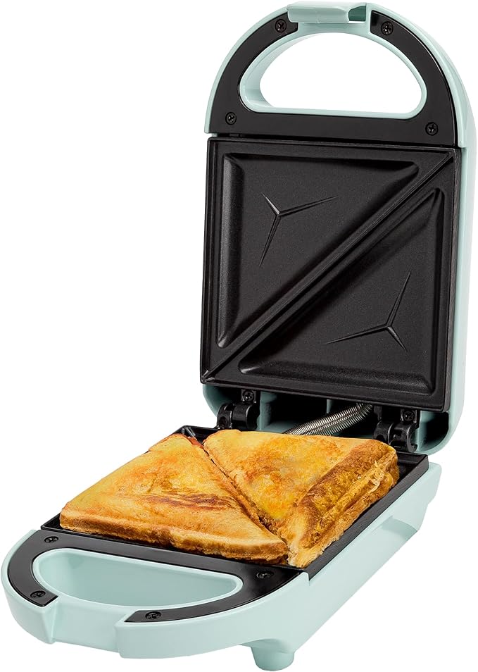 Tasty Mini Sandwich Maker, Makes Sandwiches, Paninis, Grilled Cheese, Desserts, Quick Results, Easy Cleanup, 600W, Aqua