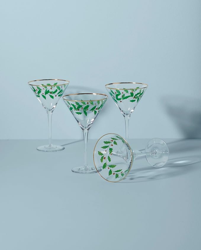 Lenox 893570 Holiday Decal 4-Piece Martini Glass Set, Christmas Dinnerware, Hosting