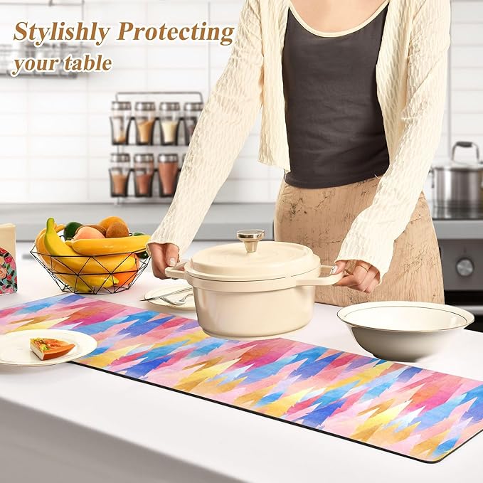 2-in-1 Table Runner Trivet for Hot Dishes Heat Resistant Hot Plate Mat Pad 39x12 Inch Waterproof Table Protector Trivets for Countertop Non Slip Decorative Colorful Christmas Trees