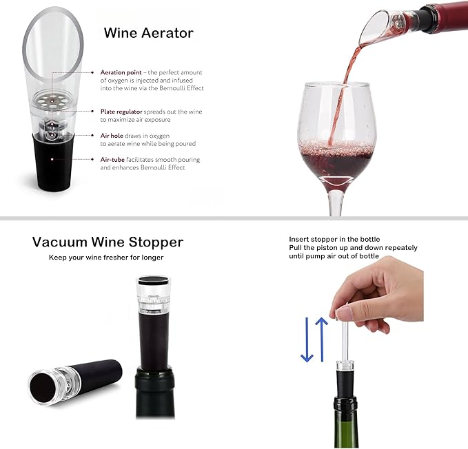 Yomety Electric Wine Opener With Base, Rechargeable Bottle Opener With 2-in-1 Aerator & Pourer, Foil Cutter, 2 Stoppers - Accessories Gifts for Wine Lovers