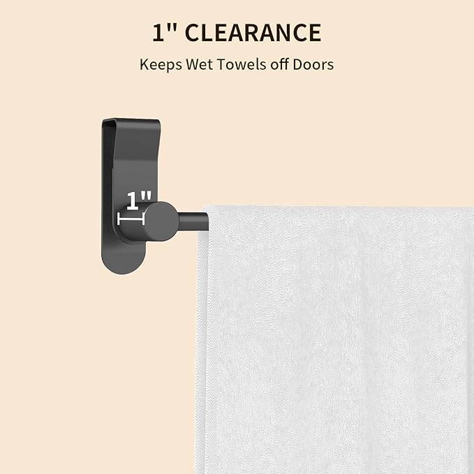 YUMORE Over the Cabinet Towel Holder for Wide Doors, 2-Pack Matte Black Dish Towel Rack for Kitchen & Bathroom