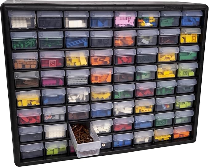 Akro-Mils 64-Drawer Plastic Storage Cabinet, 20-Inch W x 6-Inch D x 16-Inch H | Black | Model 10164 | Garage Organization