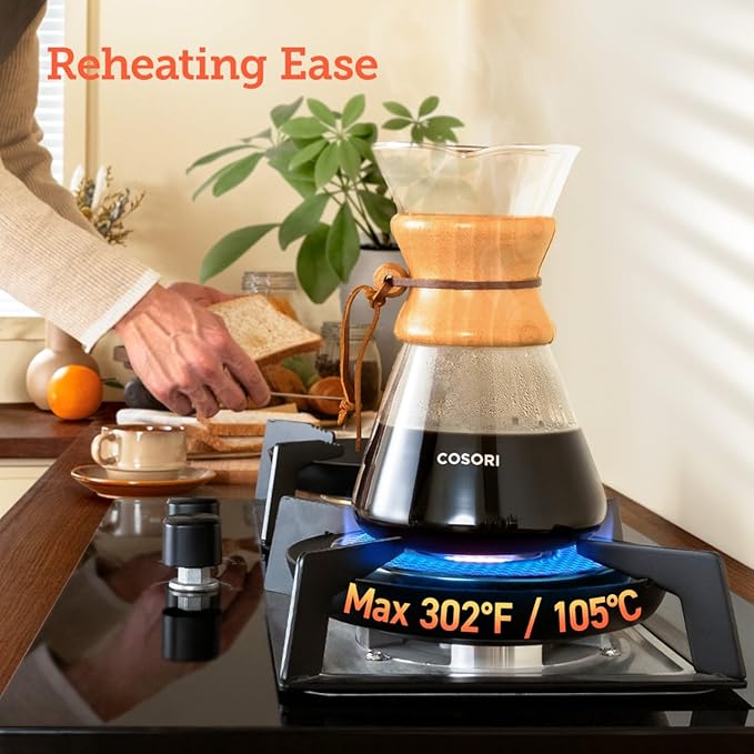 Cosori Pour Over Coffee Maker with Double Layer Stainless Steel Filter, 8-Cup, 34oz, Drip Coffee Maker, Coffee Dripper Brewer, High Heat Resistant Carafe, also for Camping, Hiking