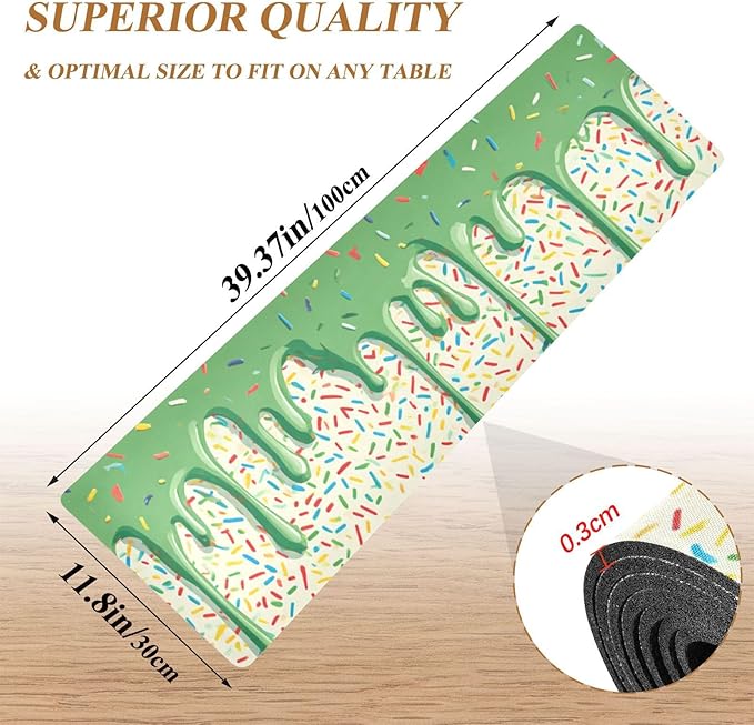 2 in 1 Table Runner Trivet for Hot Pots and Pans Heat Resistant Non Slip Waterproof 39 x 12 Inch Decorative Table Protector for Kitchen Countertop Green Ice Cream Dripping
