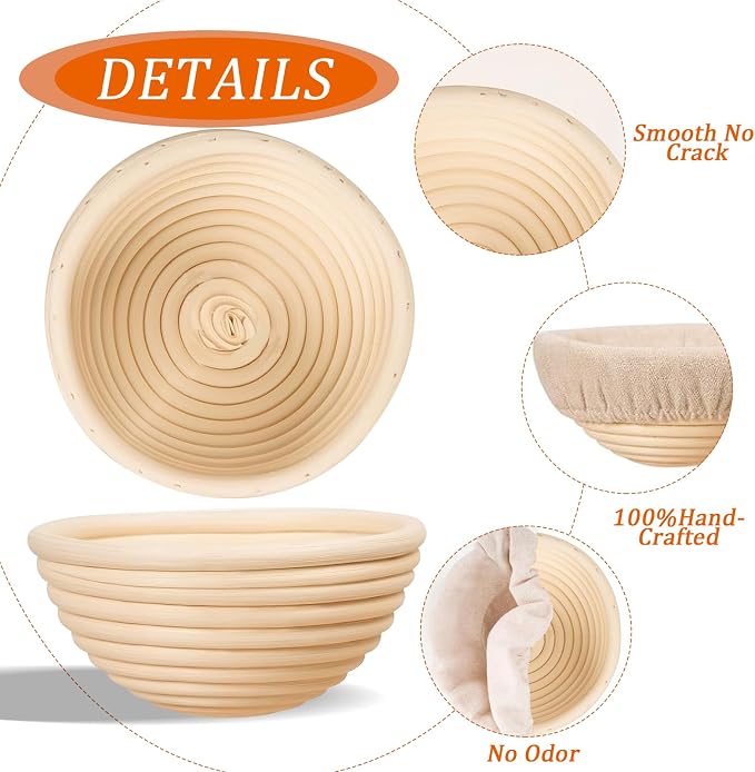 10 Pack Round Banneton Proofing Basket Set 5 Inch, Natural Rattan Sourdough Bread Baskets with Linen Liners, Mini Dough Baking Bowls for Artisan & Home Bakers (5" Round, Set of 10)