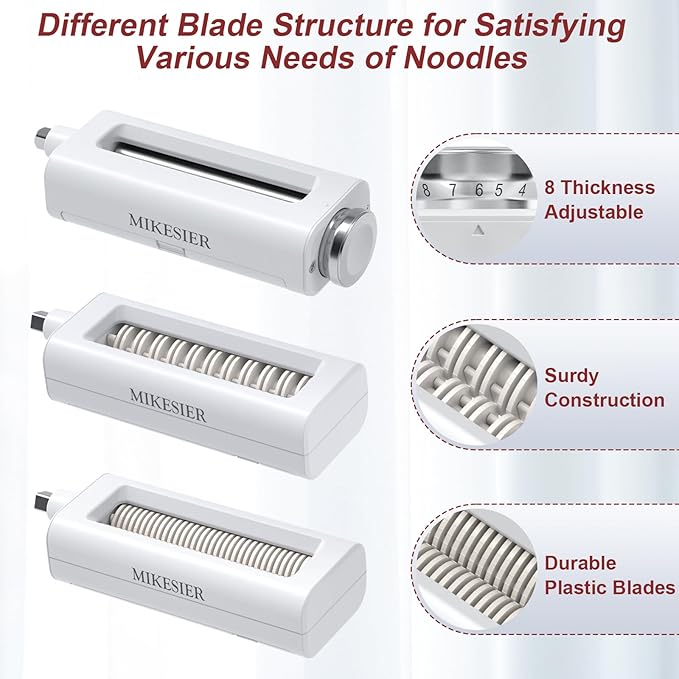 3 Pieces Pasta Maker Attachment for Kitchenaid Stand Mixers, Noodle Maker 3 PCs Set of Pasta Roller Fettuccine Cutter Spaghetti Cutter, Pasta Attachments Accessories with Cleaning Brush