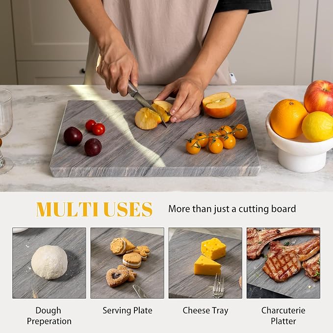 Koville Stone Cutting Board for Kitchen, 16x12 Inches Large Marble Slab Cheese Baking Charcuterie Pastry Board, Rectangular Serving Board for Countertop, Natural Quartzite Board(16"x12")
