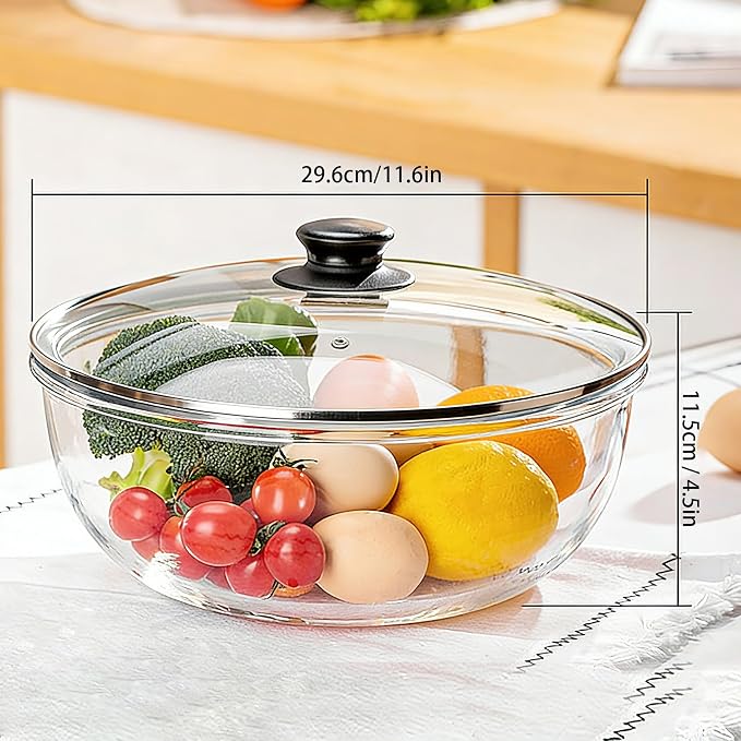 Large 6 QT Glass Mixing Bowl with Lid for Sourdough Bread Proofing Making | Glass Mixing Bowl for Sourdough Bread with Lid Clear Breads Proofing Bowl with Covers Ideal for Kitchen Storage