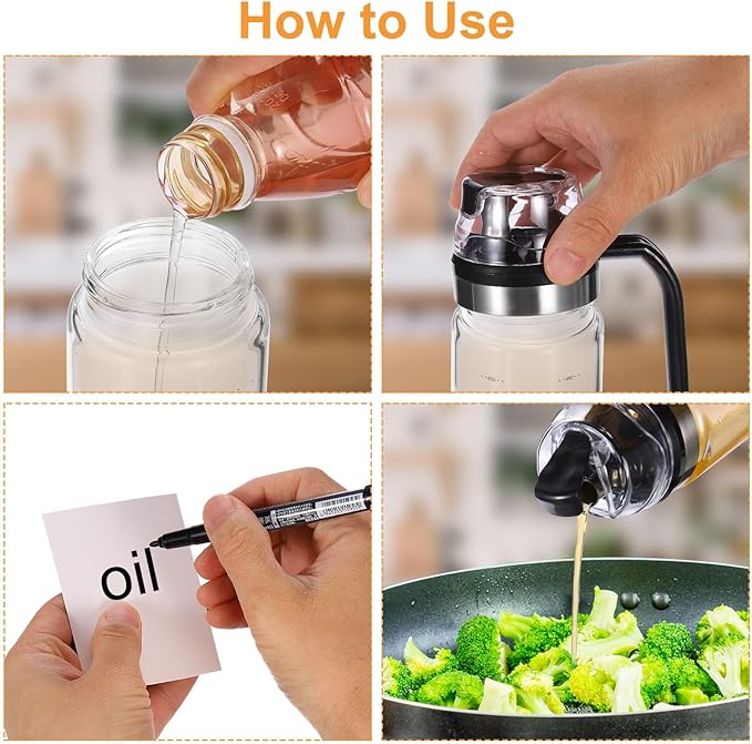 uxcell 2Pcs Oil and Vinegar Dispenser Set, 15oz/450ml Glass Oil Bottle with No Drip Spout, Glass Oil Dispenser with Scale for Kitchen Cooking