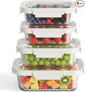 GENICOOOK Glass Fruit Storage Containers for Fridge with Glass Lids, 4 Pack Borosilicate Produce & Meal Prep Containers, Airtight BPA Free Fridge Organizer Containers