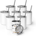 AGH 10OZ Sublimation Wine Tumblers Blanks, 8 Pack Straight Stainless Steel Tumblers with Lids and Straw, Sublimation Coffee Cups Mugs for Hot & Cold Drinks