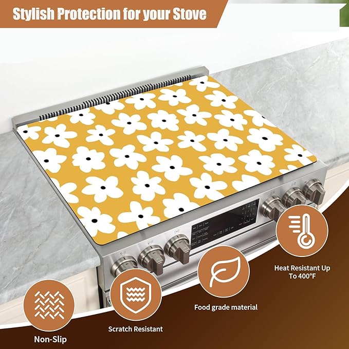 Decorative Electric Stove Top Covers, Heat Resistant Silicone Stove Cover Mat, Stove Top Protectors for Electric Flat Glass Stoves, Adds Extra Counter Space for Small Kitchens and Apartments