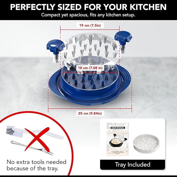 Chicken Shredder with Tray – Fast & Easy Meat Shredder for Pulled Chicken, Pork or Beef – BPA-Free, Anti-Slip Base, Dishwasher Safe – Manual BBQ Gadget – Designed in USA – Cozy Kitchen