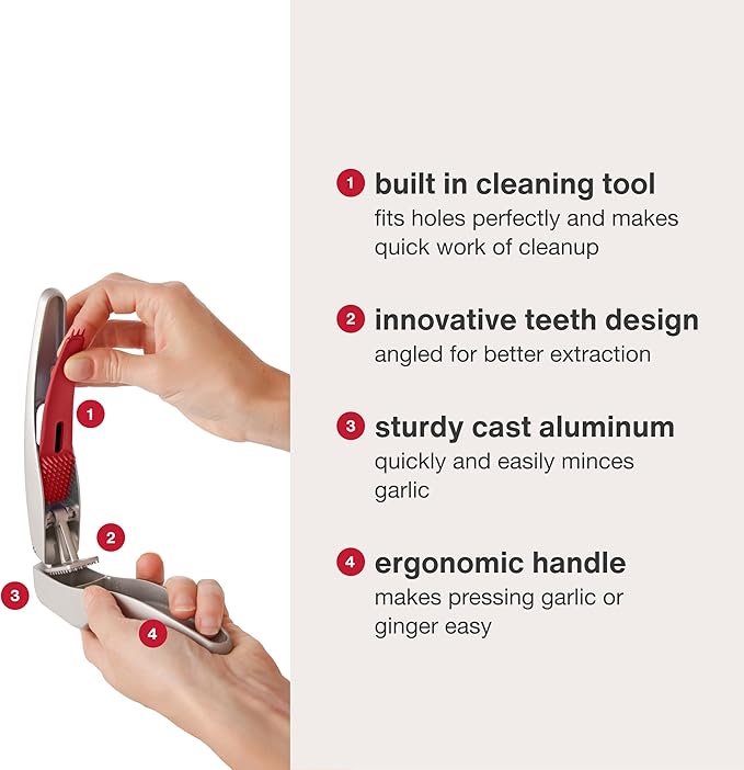 Zyliss Susi 4 Garlic Press - Garlic Crusher for Efficient Mincing - Odor-Free Hands - Large Chamber Made of Durable Stainless Steel - Mess-Free Kitchen Gadget - PFAS-Free Non-Stick Coating - Aluminum
