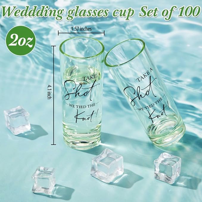 Sliner 100 Set Wedding Favors for Guests Bulk 2oz Acrylic Take a Shot We Tied the Knot Shot Glasses with Thank You Cards Organza Bags for Guest Souvenir Wedding Bridal Shower Gifts (Sage Green,Black)