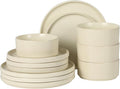 Gibson Elite Avant-Garde 12 Piece Stoneware Dinnerware Set for 4, Linen White Plates and Bowls Set with Reactive Glaze, Includes Dinner Plates, Salad Plates and Bowls
