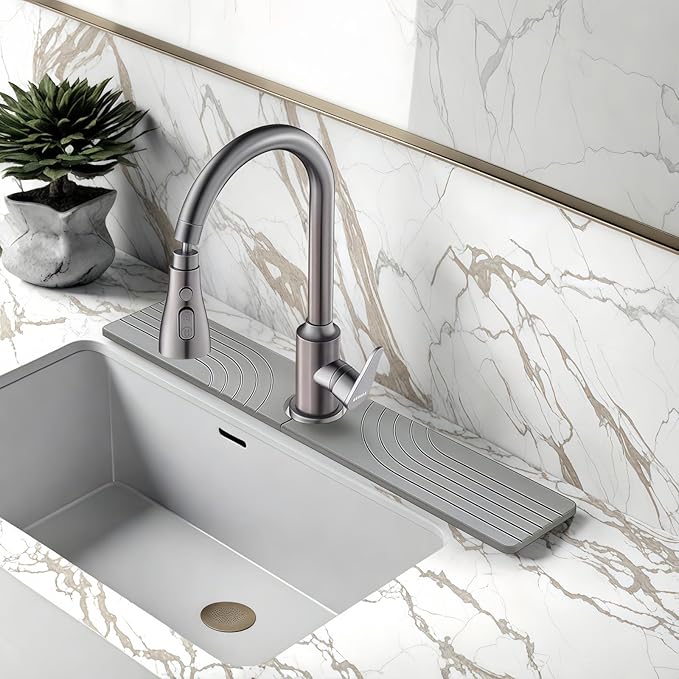 Faucet Mat for Kitchen Sink, 23.6" x 3.9" Diatomaceous Earth Water-Absorbing Stone Tray,Fast Drying, Splash Guard for Kitchen and Bathroom Countertops