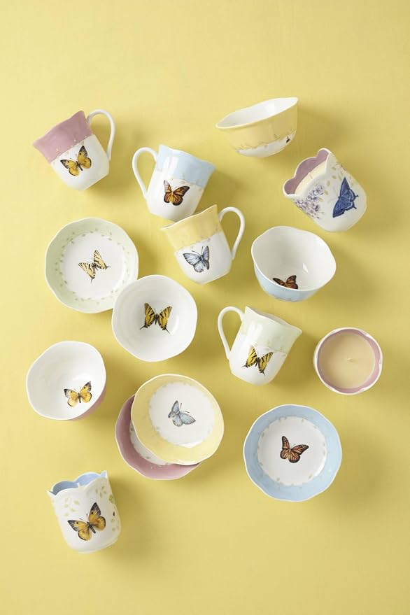 Lenox Coffee Mug Set, Butterfly Meadow Colors 4-Piece Mug Set, Service for 4, White Porcelain Mugs, 10 Oz Capacity, Microwave & Dishwasher Safe, Ceramic Mugs, Coffee Cups, Tea Cup (Assorted, 4 Piece)