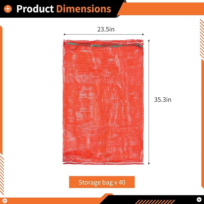 40-Pack Large Mesh Bags for Storing Produce, 35.3 X 23.5 Extra-Large Storage for Potatoes, Onions, Citrus