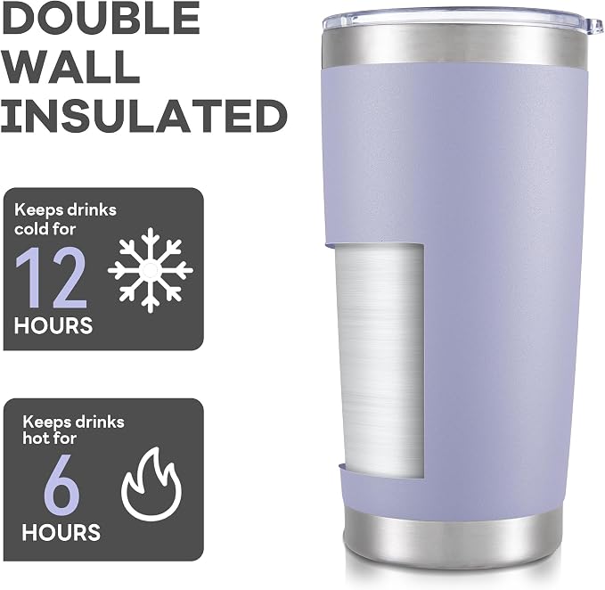 20 oz Tumbler with Lid Stainless Steel Insulated Tumblers Bulk Double Wall Vacuum Cups Powder Coated Travel Mug Keep Drink Cold and Hot, Cosmic Lilac, 8 Pack