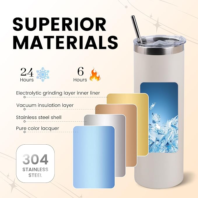 Joyclub Tumblers Bulk Laser Engraving Blanks 1 Pack 20 oz Skinny Powder Coated Tumbler Stainless Steel Tumblers with Lids and Straws for DIY Gifts Custom Tumblers