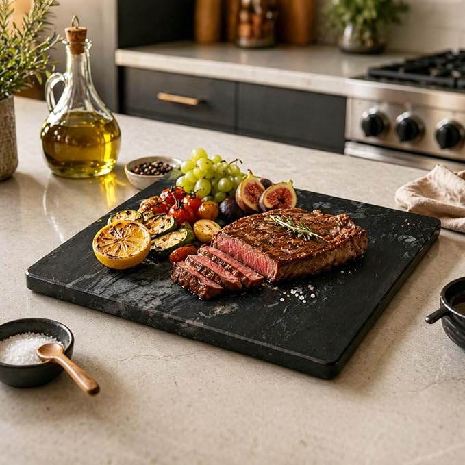 Marble Cutting Board For Kitchen, 16x16 Inch Pastry Board, Black Marble Slab With Non-Slip Feets For Cheese, Candy, Baking, Chocolate, Pack Of 1 Piece