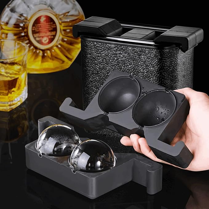 Bangp Clear Ice Cube Maker, 2.4" Ice Ball Maker Mold for Whiskey & Cocktails, Non-BPA Premium Silicone Ice Ball Molds, Easy-Release Sphere Ice Maker, Creative Gift for Family & Friends
