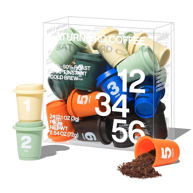 Saturnbird Super Instant Coffee Pods, Specialty Cold Brew Freeze-dried Coffee, No.1-6 Light/Medium/Dark Roast, 100% Arabica, Brew with Hot/Cold Water or Milk, 24 Single-Serve Packets