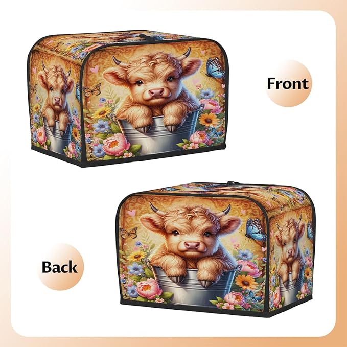 Highland Cow Retro Cute 2 Slice Toaster Cover Dust And Fingerprint Bread Maker Cover Bakeware Protector Washable Appliance Covers Kitchen Accessories For Home Kitchen Women Gift