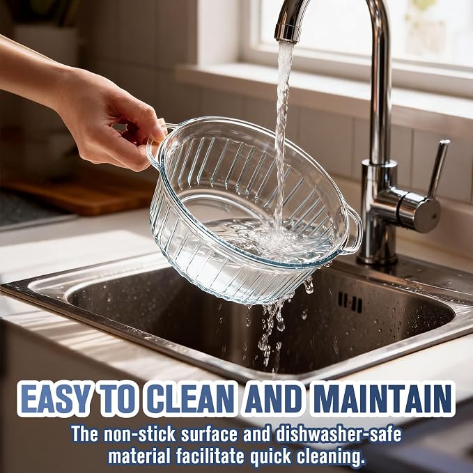 Glass Baking Dishes for Oven, 2 Pack Baking Dish with Lid, Round Casserole Dishes for Oven with Lids, Clear Glass Casserole Dish with Lid Oven Safe for Baking, Cooking, Storage, 1.7Qt and 2.5Qt