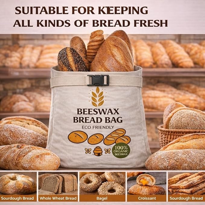 Reusable Beeswax Bread Bag for Sourdough | XL Eco-Friendly, Natural, Food-Safe Storage Bag to Keep Loaves Fresh Longer – Sustainable, Zero Waste | 1 Pack Reusable Beeswax Wrap for FREE