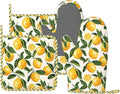 Oven Mitts and Pot Holders Set, Lemon Fruit Watercolor Silicone Kitchen Accessories 4 Piece Heat Resistant Long Gloves Potholder Non-Slip Grip for Chef Cooking Baking Grilling BBQ