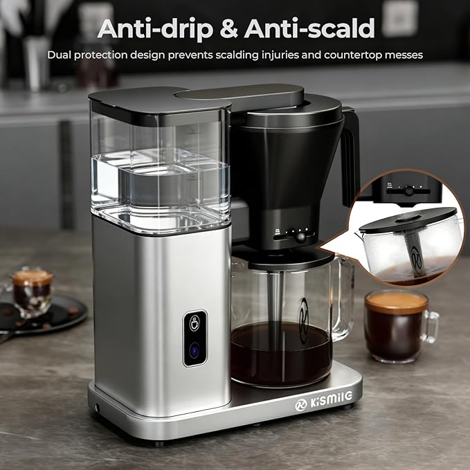 Kismile 8 Cup Drip Coffee Maker, SCA Certified Hot & Cold Brew Coffee Machine, Fast Heating to 197–205℉, 40 Min Keep Warm, Adjustable Flow Control, Easy to Clean