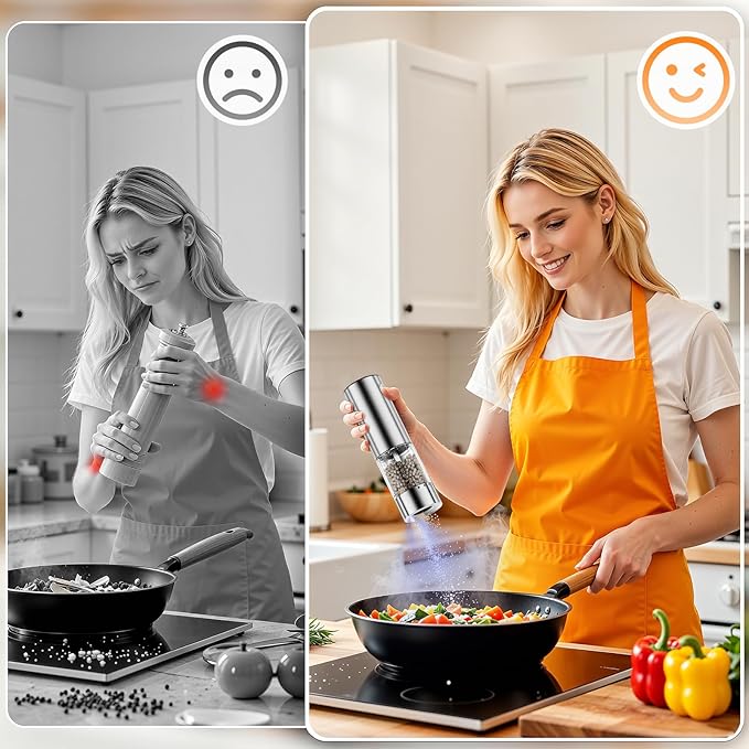 HomeHacks Upgraded Larger Capacity Electric Salt and Pepper Grinder Set, Rechargeable Type-C with LED Light, Stainless Steel Automatic & 6 Adjustable Coarseness, Ideal as Mothers Day Gifts