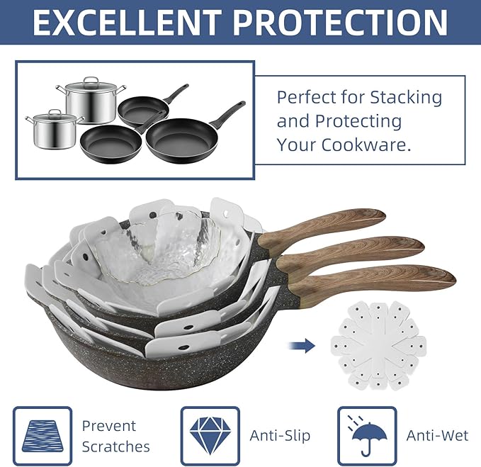 Pot and Pan Protectors, Set of 24 and 4 Different Sizes (10" 12" 14" 16") Felt Pan Separators Pads Pot Dividers Pads for Stacking and Protecting Pots and Pans, White