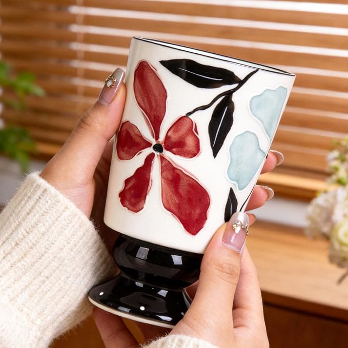 KAMMAK Ceramic Mug - Hand-Painted Coffee and Tea Mug - 400ML Vintage Breakfast Cups - Cute Mugs for Women - Ideal for Birthday - Afternoon Tea & Housewarming Gifts, GX018