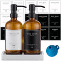 Thick Glass Soap Dispenser - Kitchen Dish Hand Soap Dispenser Set, Rustproof Pump Soap Lotion Dispenser Bathroom with Tray,14 Stickers for Kitchen Decor Amber Bottle/Black Pump