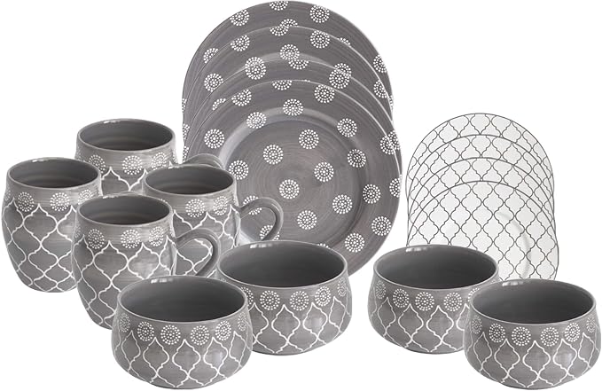 MOROCCAN GREY 16 PIECE DINNERWARE SET