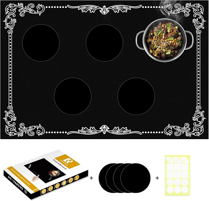 Large Newly-Enhanced Silicone Induction Cooktop Protector Cover Stove Mat 20.4"x30.7" (Magnetic) | 300°C (572°F) Heat-Resistant | Power Boost Compatible | Prevents Pot Sliding & Scratches,Black&White1